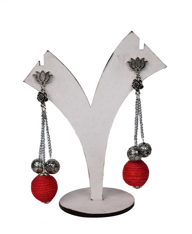 Charming Afgani Tribal Boho German Silver Oxidised Earrings for Women and Girls German Silver, Jute Drops & Danglers