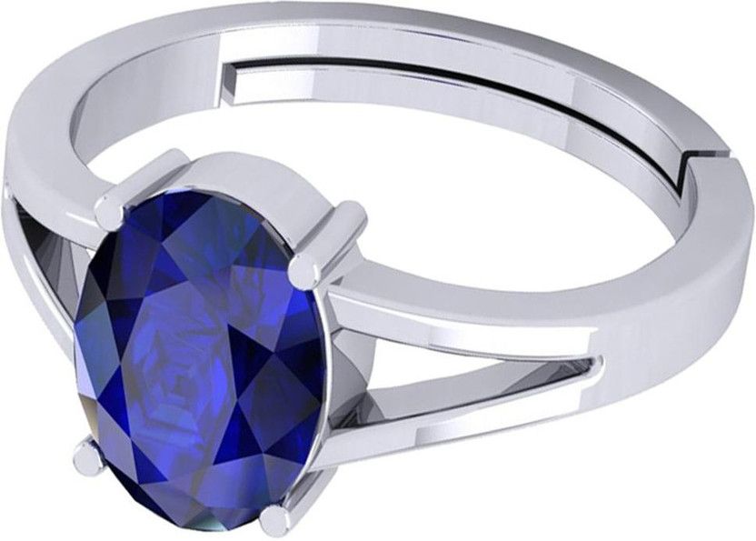 6.25 Ratti/5.62 ct. Blue Sapphire Neelam Stone Silver Metal Ring Metal Sapphire Rhodium Plated Ring