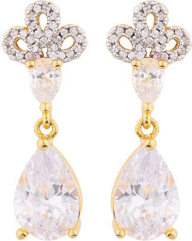 CZ Gem Studded Clover Earrings Cubic Zirconia Brass Drops & Danglers