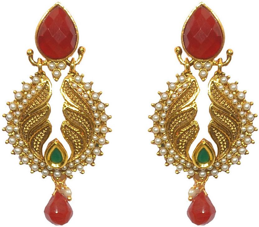 Pourni exclusive Designer Pearl & Color stone Earring - PRER23 Cubic Zirconia Alloy Drops & Danglers