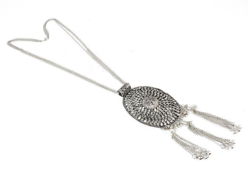 Aradhya Boho Tribal Style Oxidized Silver Pendant Trendy for Girls and Women Silver Plated Metal Necklace