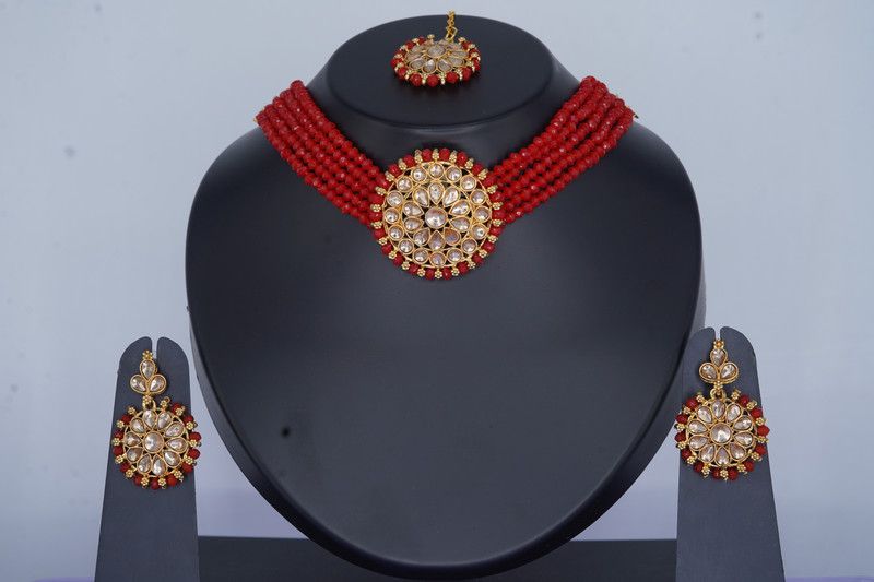 Zinc Sterling Silver Red Jewel Set  (Pack of 1)