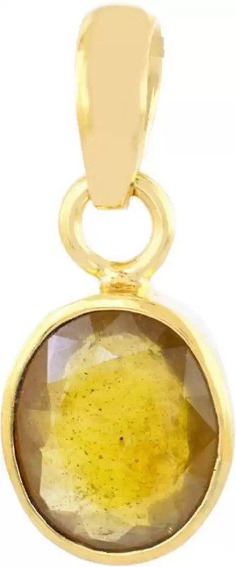 Natural Yellow Sapphire Pendant A+ Quality Gemstone For Men & Women Gold-plated Sapphire Brass