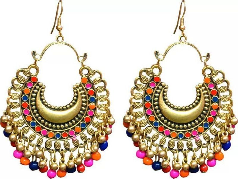 Designer Multicolor Beads Half Moon Chandbali Jhumki Earrings Alloy Chandbali Earring