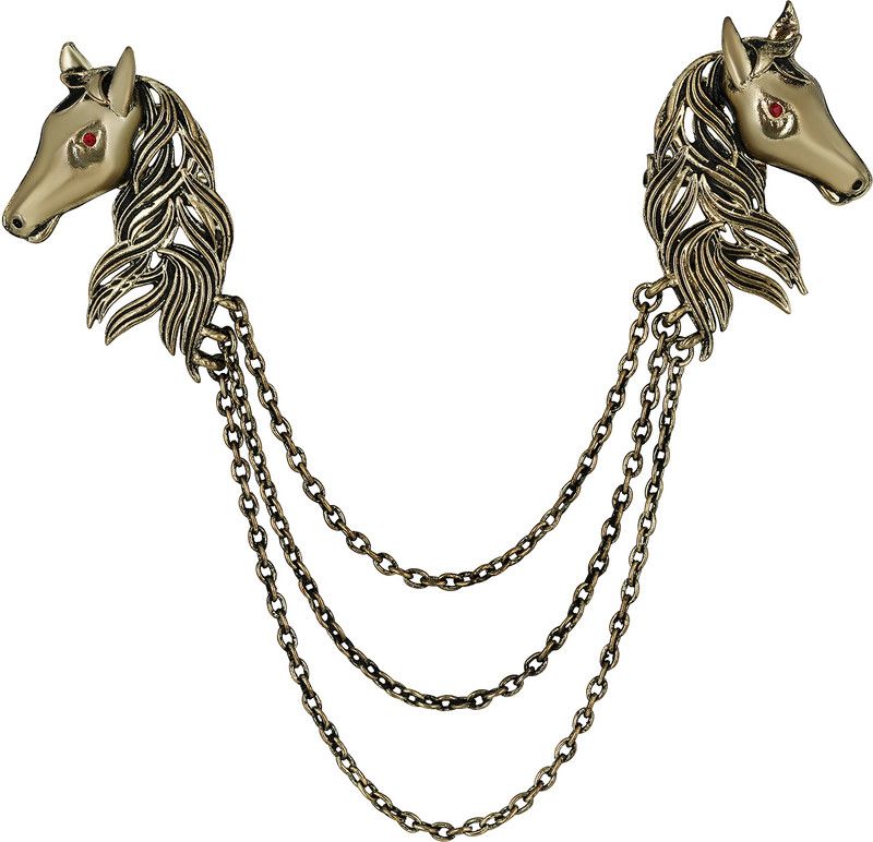 mahi Dual Horse Shaped Tassel Chain Shervani Brooch Brooch  (Red)
