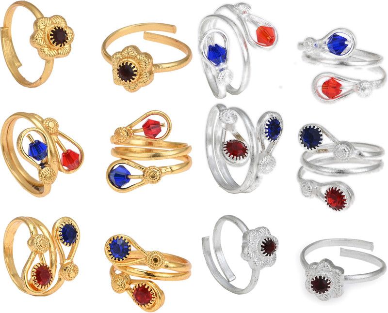 Stone Gold, Silver Plated Toe Ring Set
