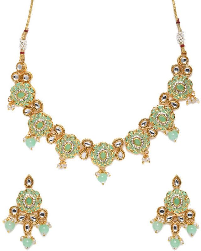 Metal Gold-plated Green, Gold Jewel Set  (Pack of 1)