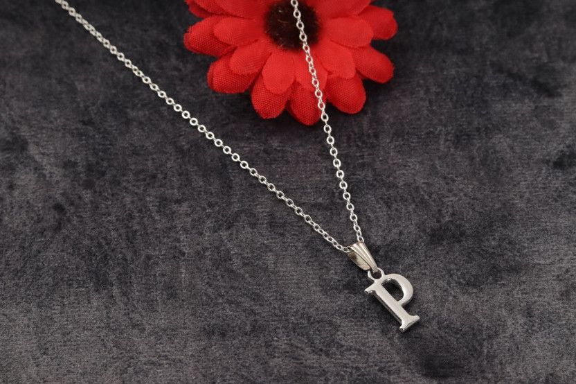 JWEENOZ Silver-Plated P Letter Pendant Chain for girls and womens Silver Agate Alloy
