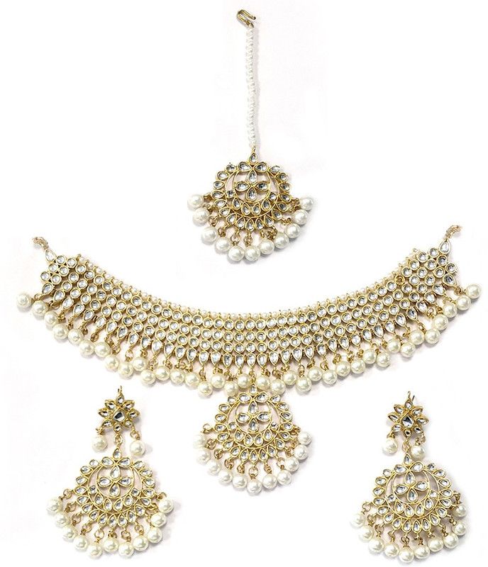 Brass White, Gold Jewel Set  (Pack of 1)