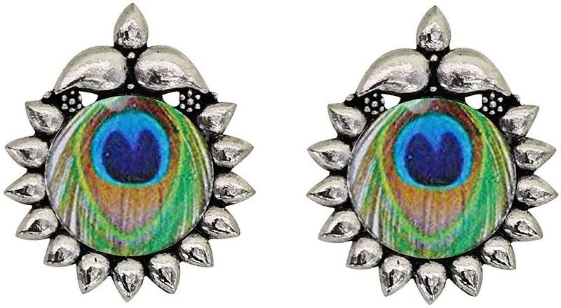 German Silver Oxidized Peacock Stud Earrings German Silver Drops & Danglers