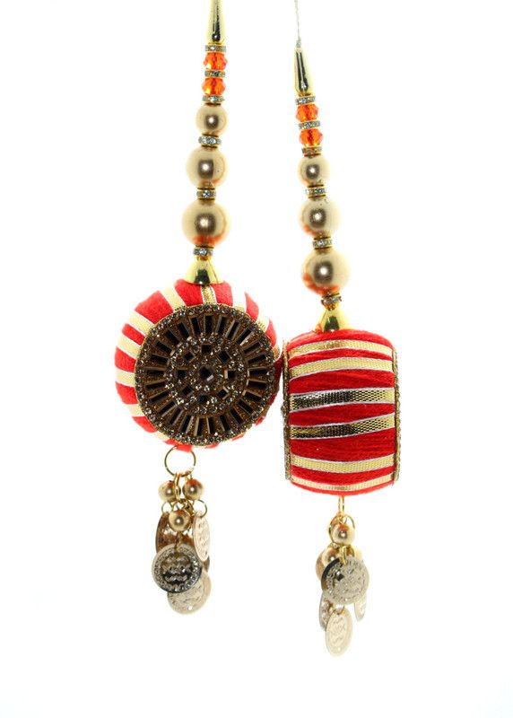 Fashionhaat Golden Pearl Dhol Shaped latkan Ethnic Work Hanging Latkan for Saree Blouse Dupatta Lehenga (Red) Set of 2 Brooches Brooch  (Red)