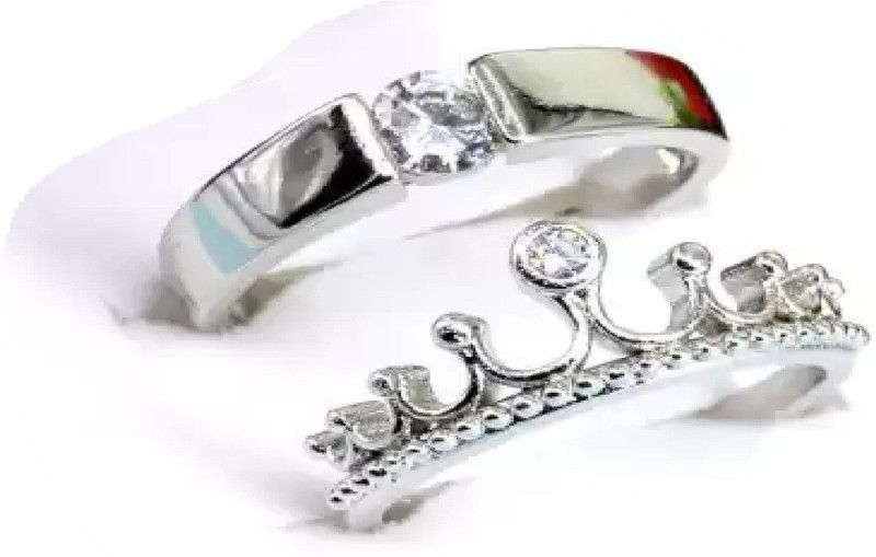 King and Queen Adjustable Couple Rings Alloy Cubic Zirconia Silver Plated Ring
