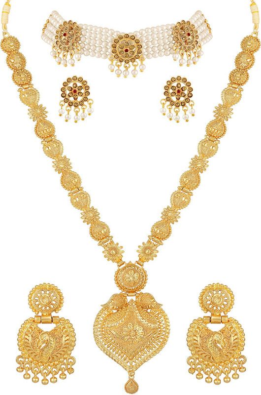 Zinc Brass, Gold-plated Gold, White Jewel Set  (Pack of 1)