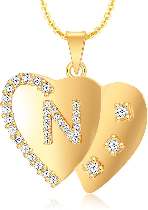 Double Heart Locket Letter N Gold-plated Brass