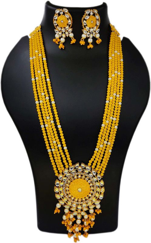 Crystal Brass Yellow Jewel Set  (Pack of 1)