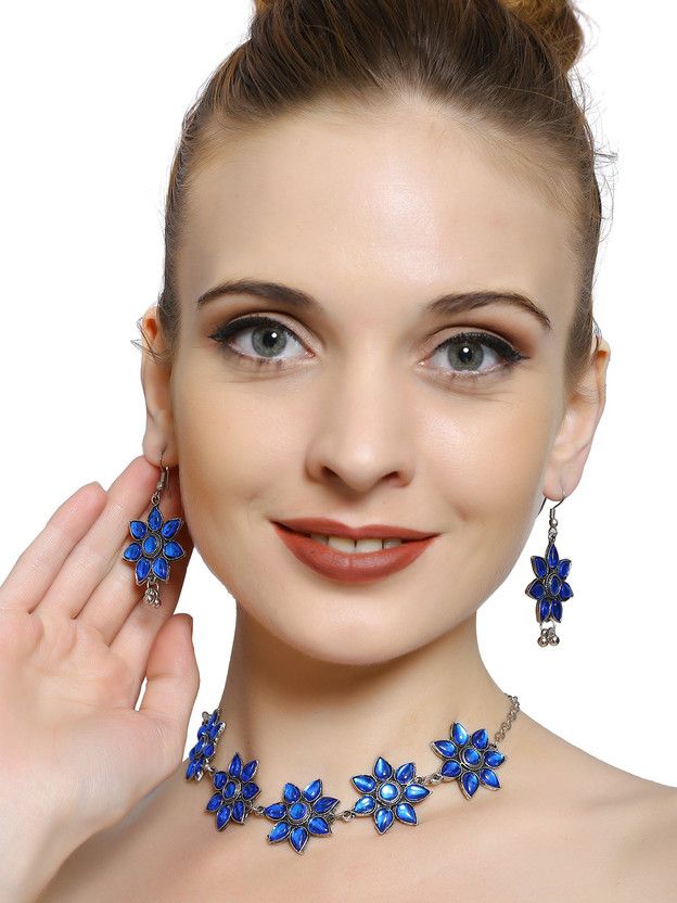 Silver, Alloy Blue Jewel Set  (Pack of 1)