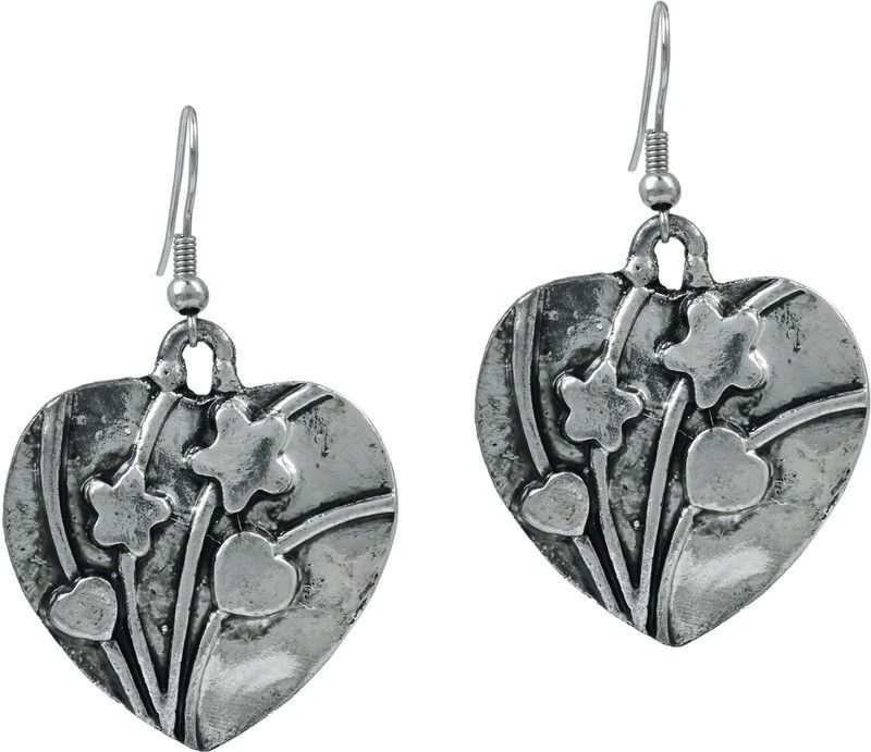 Silver plated antique finish Harappan era heartshape earrings for Women and Girls Brass Dangle Earring Brass Drops & Danglers