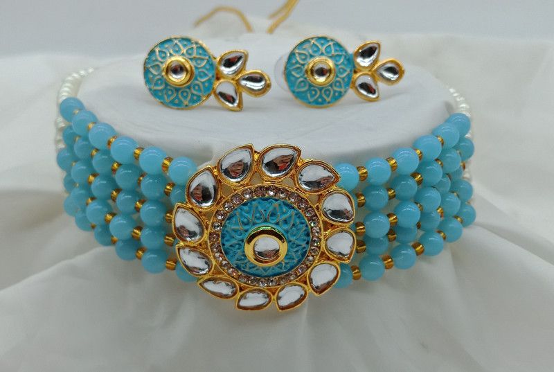 Alloy Jewel Set  (Blue, Gold, White)