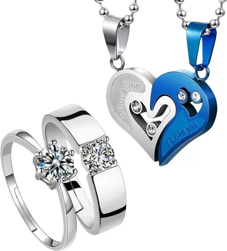 Couple Jewellery set. Special couple pendant and Couple Ring set For LOVERS. Cubic Zirconia Steel Pendant Set