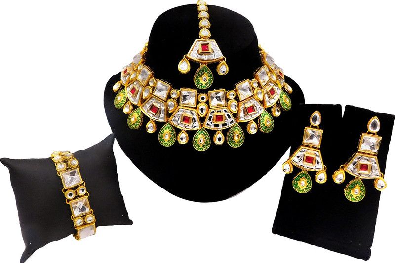 Stone, Zinc, Alloy Gold-plated Red Jewel Set  (Pack of 1)