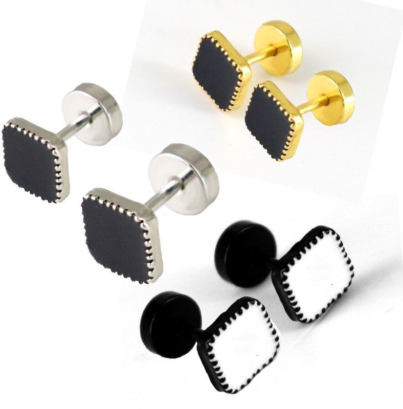 Square Shape Inspired Classy Black, Silver & Gold Finish Fashion Wear 3 Pair Metal Earring Set