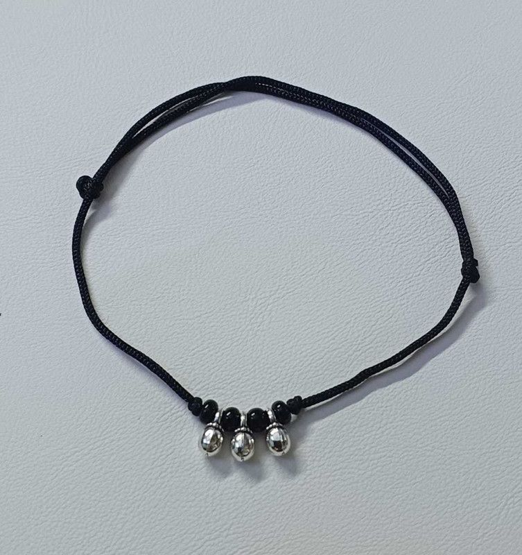 Ligament Ligament Black Thread Silver Plated Beads Anklet For Girls Women Alloy Anklet
