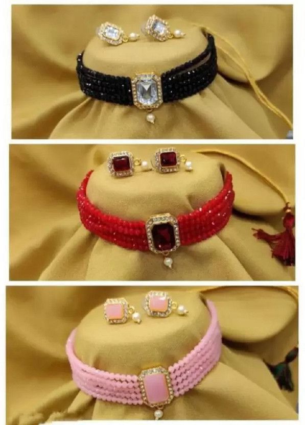 Alloy Gold-plated Red, Black, Pink Jewel Set  (Pack of 1)