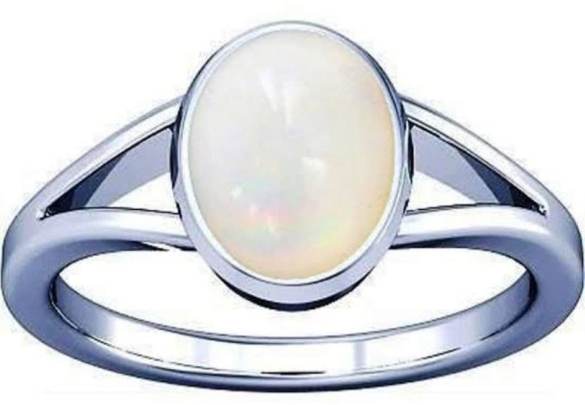Natural white Opal Weight 8.25 Ratti 7.52 Carat Gemstone Premium Panch Dhatu Silver Coated Adjustable Ring for Men and Women with Lab Certificate Stone Opal Silver Plated Ring