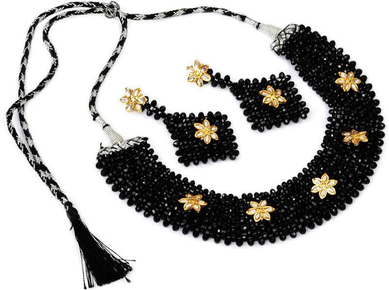 Glass Brass Black Jewel Set  (Pack of 1)