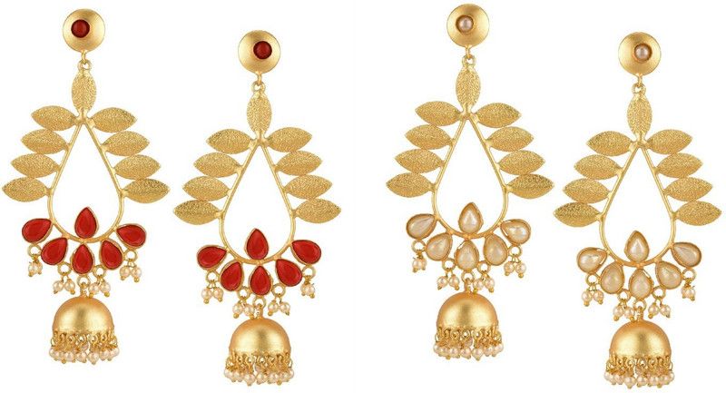 Big Dangling Pearl Jhumka Tassel Earrings Crystal Alloy Earring Set