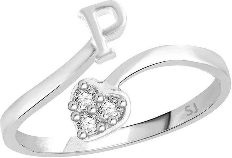 Heart Initial P'Alloy Plated Ring For Girls And Women Brass, Alloy Cubic Zirconia Silver Plated Ring
