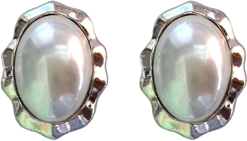 Gorgeous White & Silver Colour Floral Design Stud Earrings for Non Pierced Ears for Women & Girls - 907.18 Alloy Stud Earring