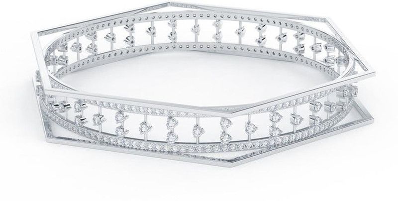 Sterling Silver Cubic Zirconia Rhodium Bangle Set  (Pack of 2)