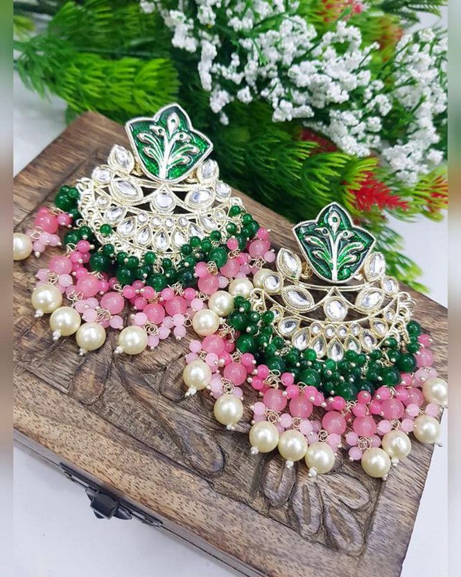 Premium Quality Dual Colour Crystal Bead Bandai Chand Earrings Alloy Earring Set