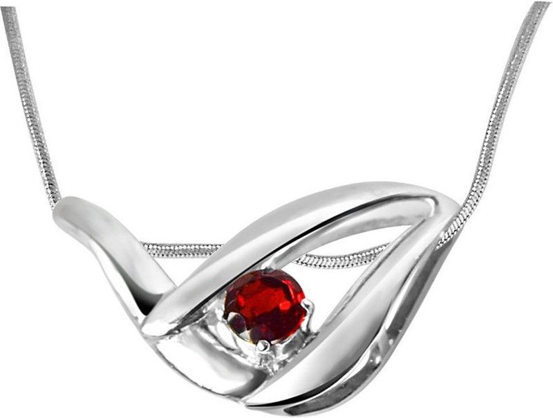 Glitter Years Garnet & 925 Sterling Silver Pendant with 18 IN Chain (SDP329) Sterling Silver Garnet Sterling Silver Pendant