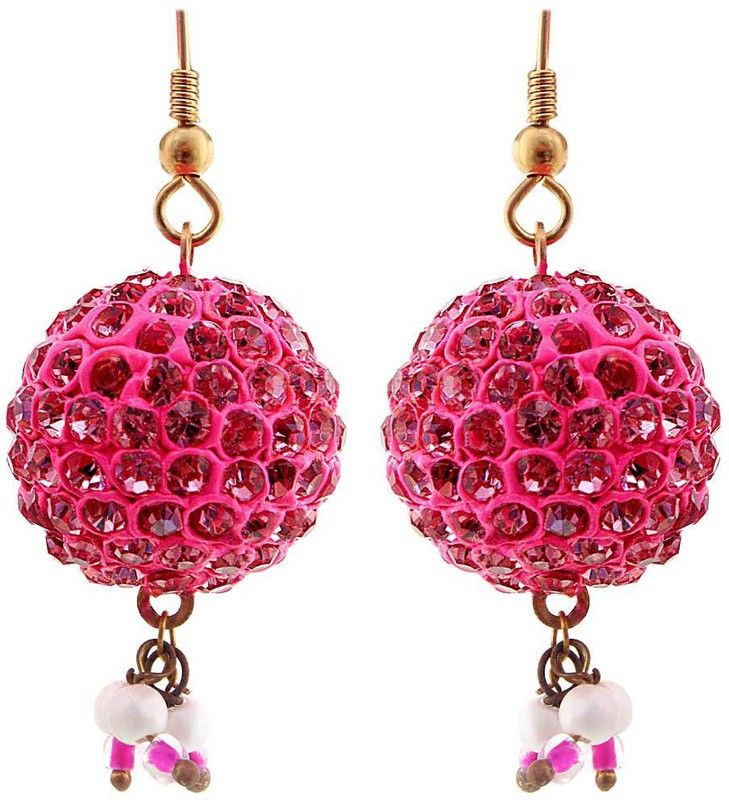 Halowishes Handmade Magenta Lakh Ball Jhumka Set Brass Jhumki Earring