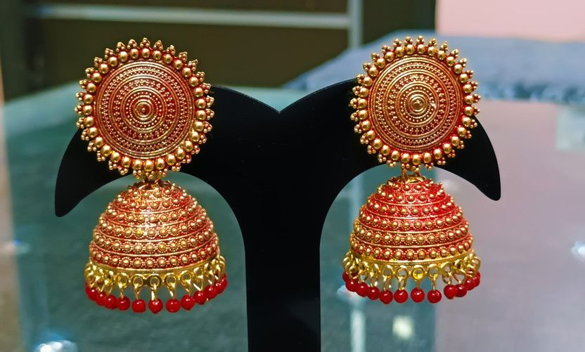 JHUMKIRED03 Alloy Jhumki Earring