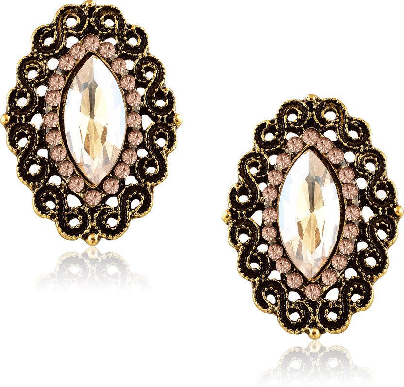 Fashion Jewellery Traditional Gold plated Pearl Crystal Earrings for women party wear stylish designer Wedding Set Ear ring studs for girls- earrings studs-122 Cubic Zirconia Copper, Brass Drops & Danglers, Stud Earring, Earring Set
