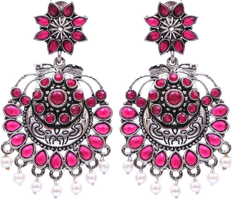 Oxidized German Silver Chandwali Pink Color Dangler Earring RAE0759 Alloy Drops & Danglers