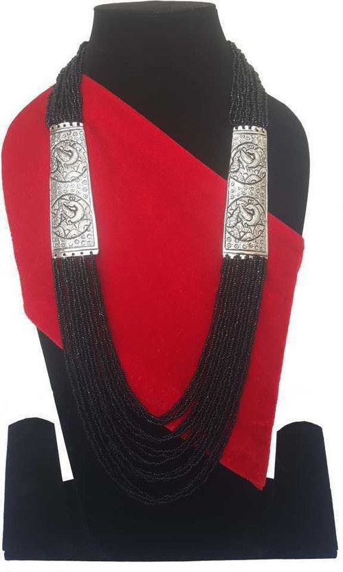 JewelTrend Black Beads long Alloy Necklace Silver Plated Alloy Necklace Beads Silver Plated Alloy Necklace