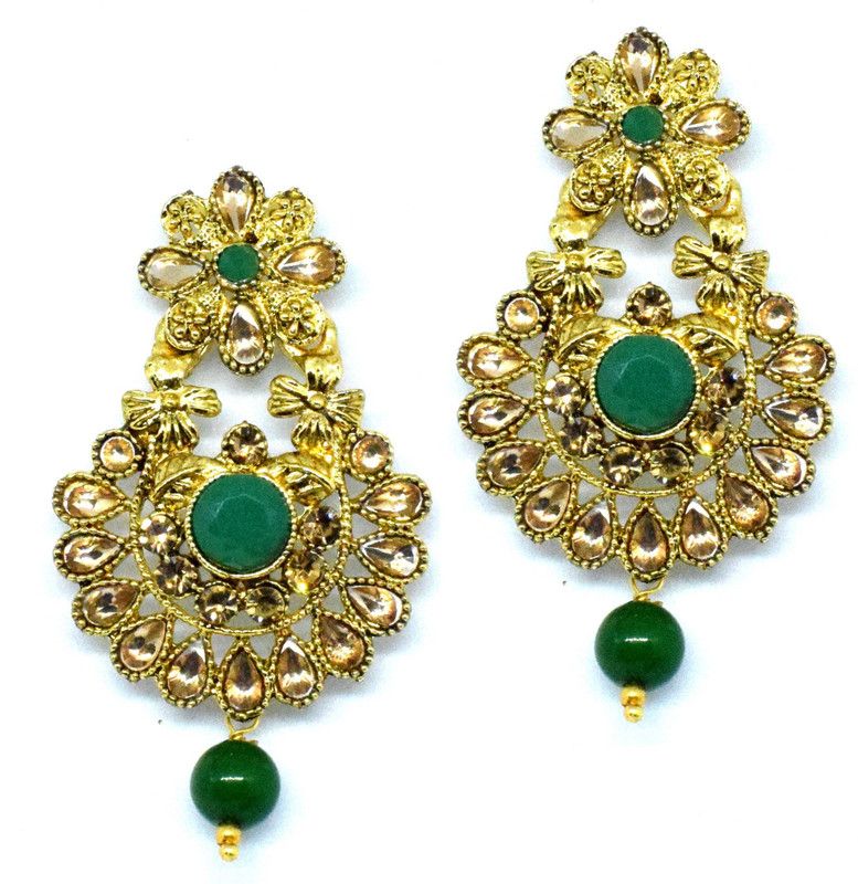 Beautiful Chandbali Style with Green Pearl Zircon, Pearl Alloy Chandbali Earring