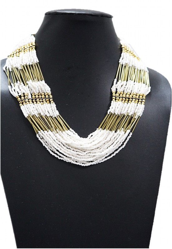 WHITE PEARL MULTI LAYERED LONG NECKLACE Metal, Mother of Pearl, Plastic, Alloy, Stainless Steel Necklace