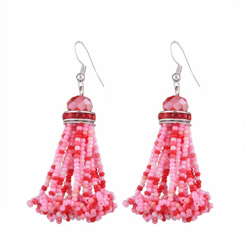 Seed Beads Metal Tassel Earring
