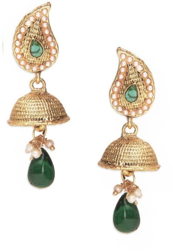Pearl Arounds Green Alloy Jhumki Earring
