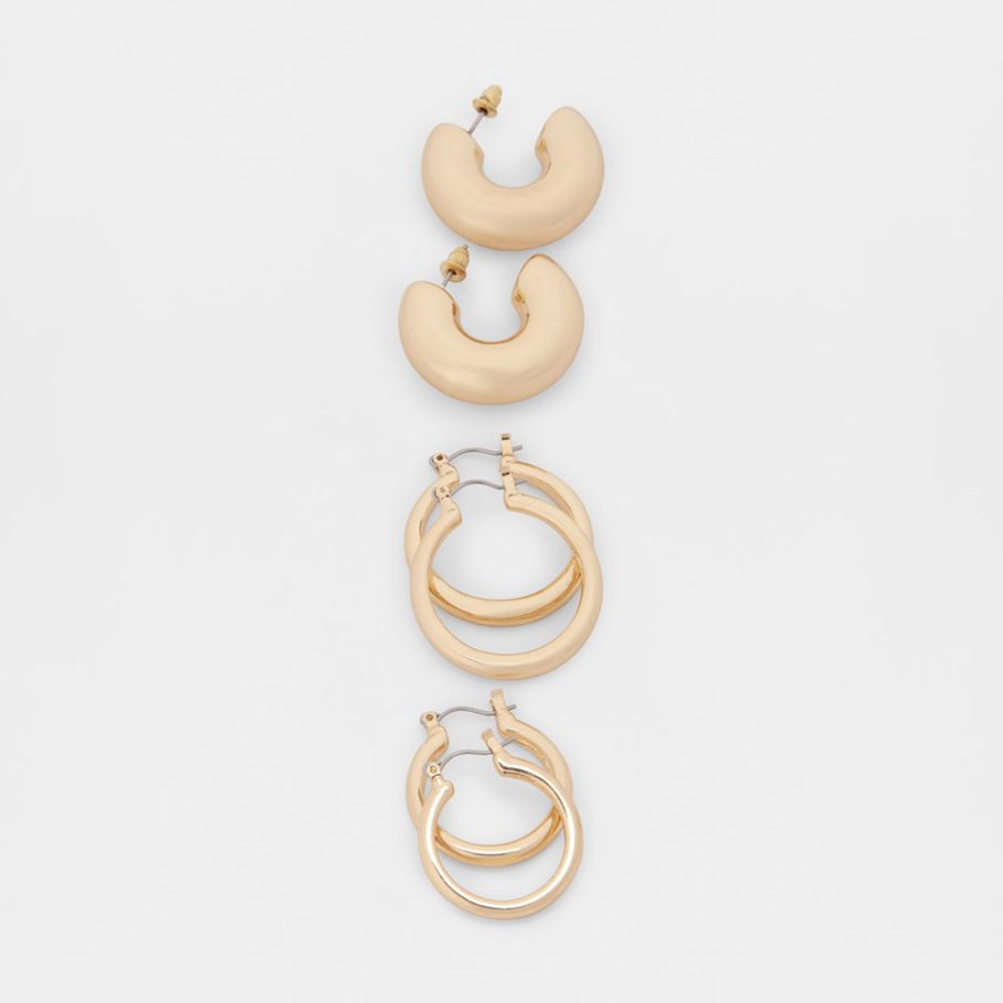 3 Pack Mini Hoop Earrings - Gold Look