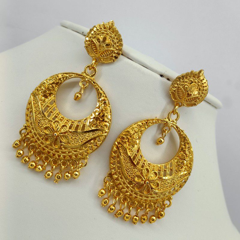 Gold-plated Chandbali Jhumka earring Golden chand jhumki earrings pair Alloy Chandbali Earring