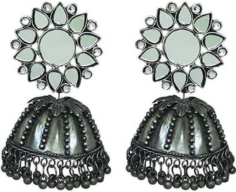 Top Fancy Black Mirror Metal Jhumki Earrings Beads Metal Jhumki Earring