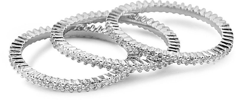 ZAVYA 925 Sterling Silver, Rhodium-plated Single Line CZ Stack Rings Set of 3| With Certificate of Authenticity and 925 Hallmark Sterling Silver Cubic Zirconia Rhodium Plated Ring