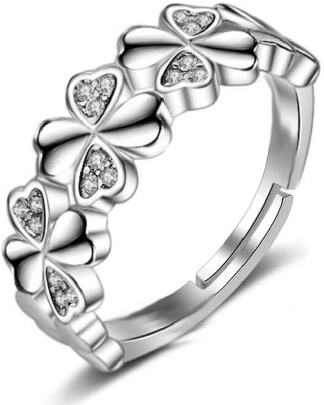 Smoky Hot Sterling Silver Adjustable Zircon Ring For Women & Girls Sterling Silver Swarovski Zirconia 24K White Gold Plated Ring