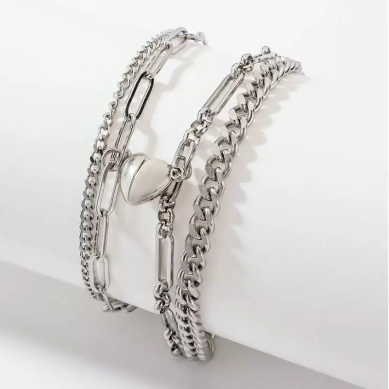 Stainless Steel Silver Bracelet Set  (Pack of 2)